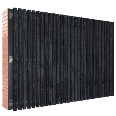 Декоративная рейка металлическая под дерево Черное Дерево 3D Принтек на фасаде в сборе